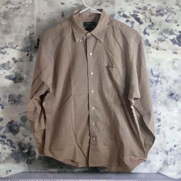 Lauren Ralph Lauren Check Button Down Shirt 15 32/33 Brown Collared Dress Men’s - Picture 1 of 8
